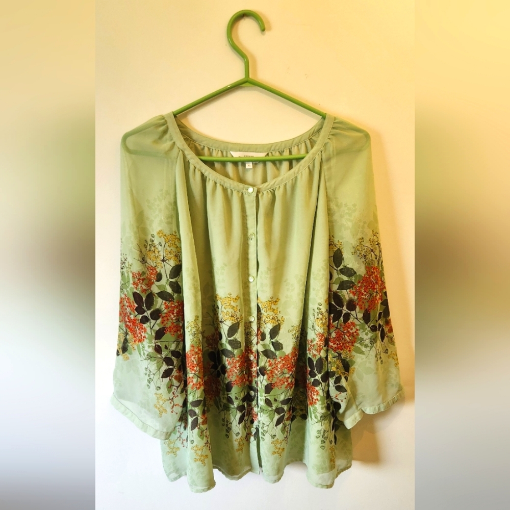 Green Floral Northern Reflections Sheer Top